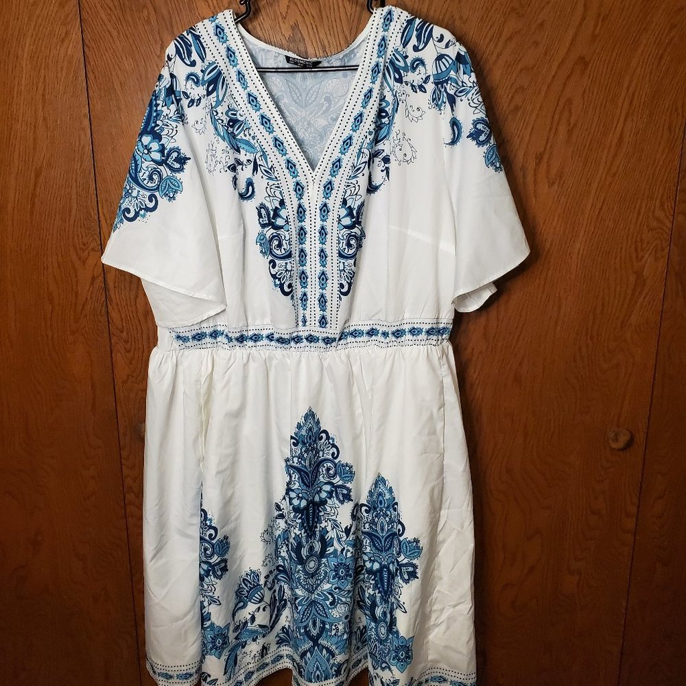 BloomChic White Dress with Teal Blue Embroidery - Picture 2 of 4